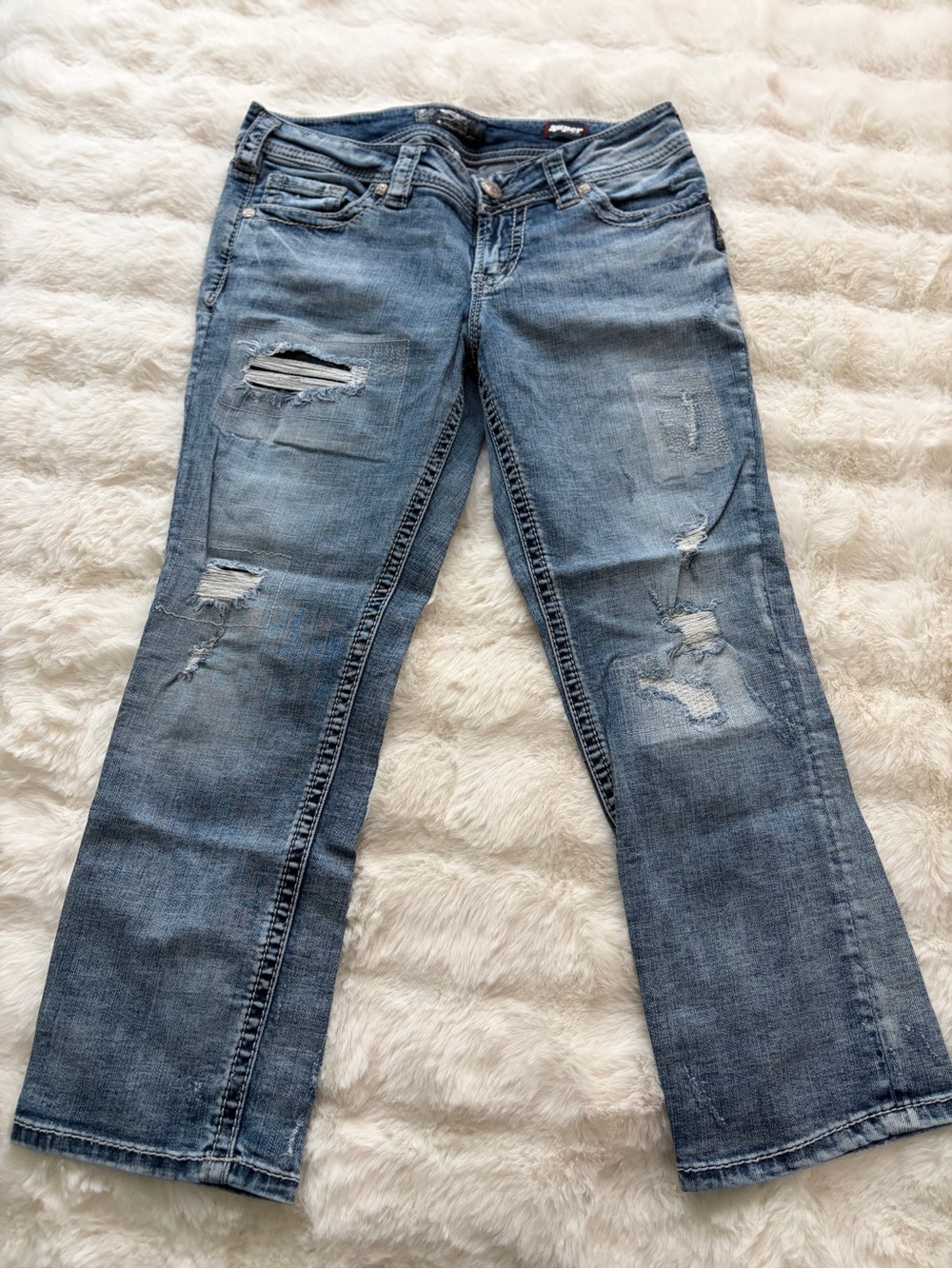 Silver Jeans Light Blue Distressed Flare Jeans